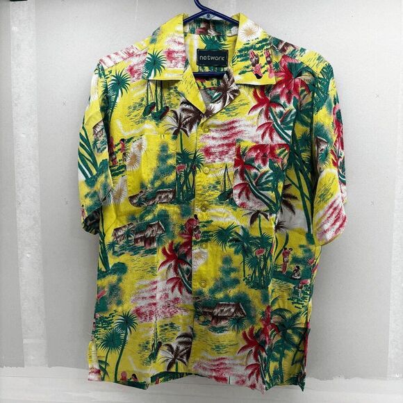 Hawaiian Shirt Vintage Network Rayon Aloha Surf Beach Pool Luau Tiki Party M EUC - Picture 1 of 6